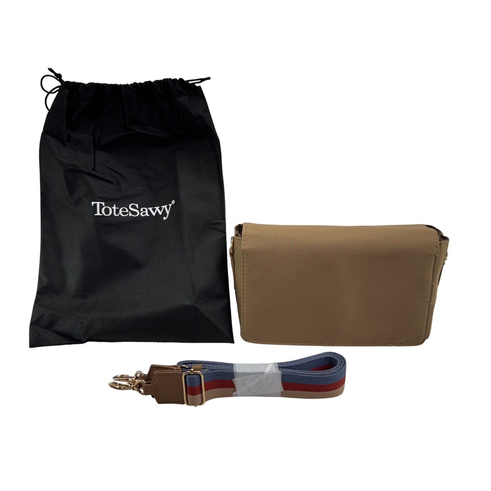 ToteSavvy Crossbody Tan Diaper Bag Organizer Changing Mat Wipes Pocket